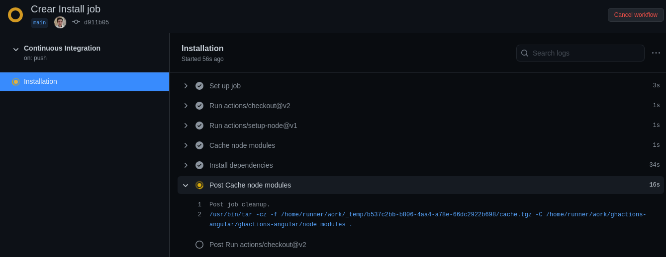 Detalles del Workflow en progreso